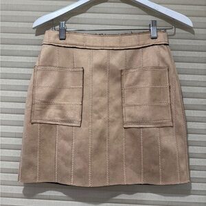 Tan Faux Suede Women's Skirt with Pockets